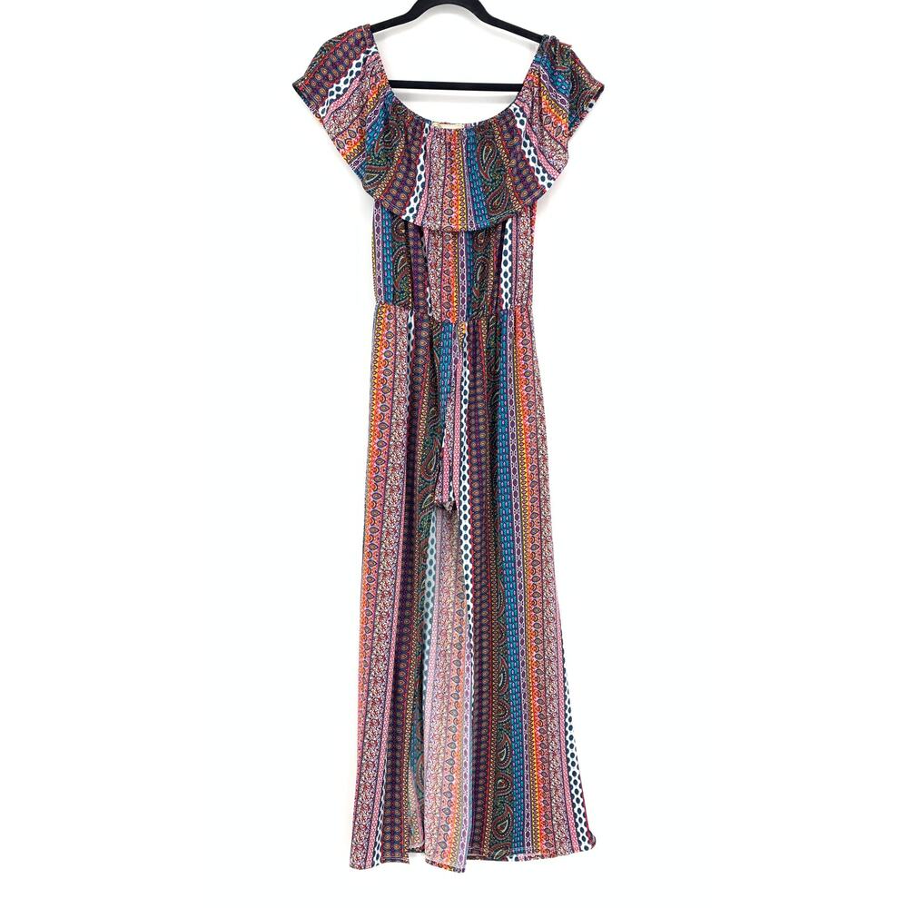 No Comment Women's Size Medium Off Shoulder Romper Multicolor Striped